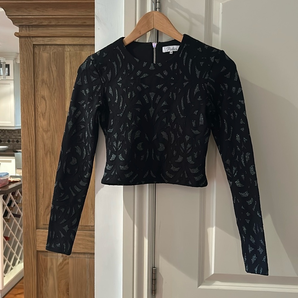 🎀 NWOT PARKER Luna metallic long sleeve crop top xs